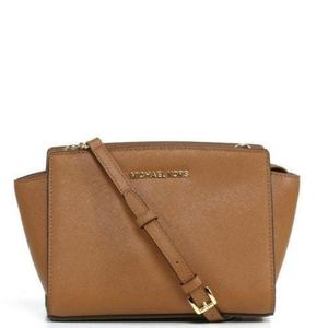 Michael Kors Mini Selma Saffiano Tan Crossbody Bag